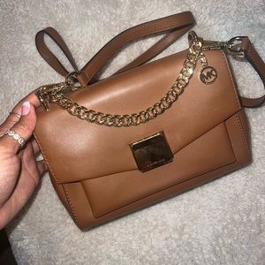 Michael kors lita tan crossbody bag with gold chain
